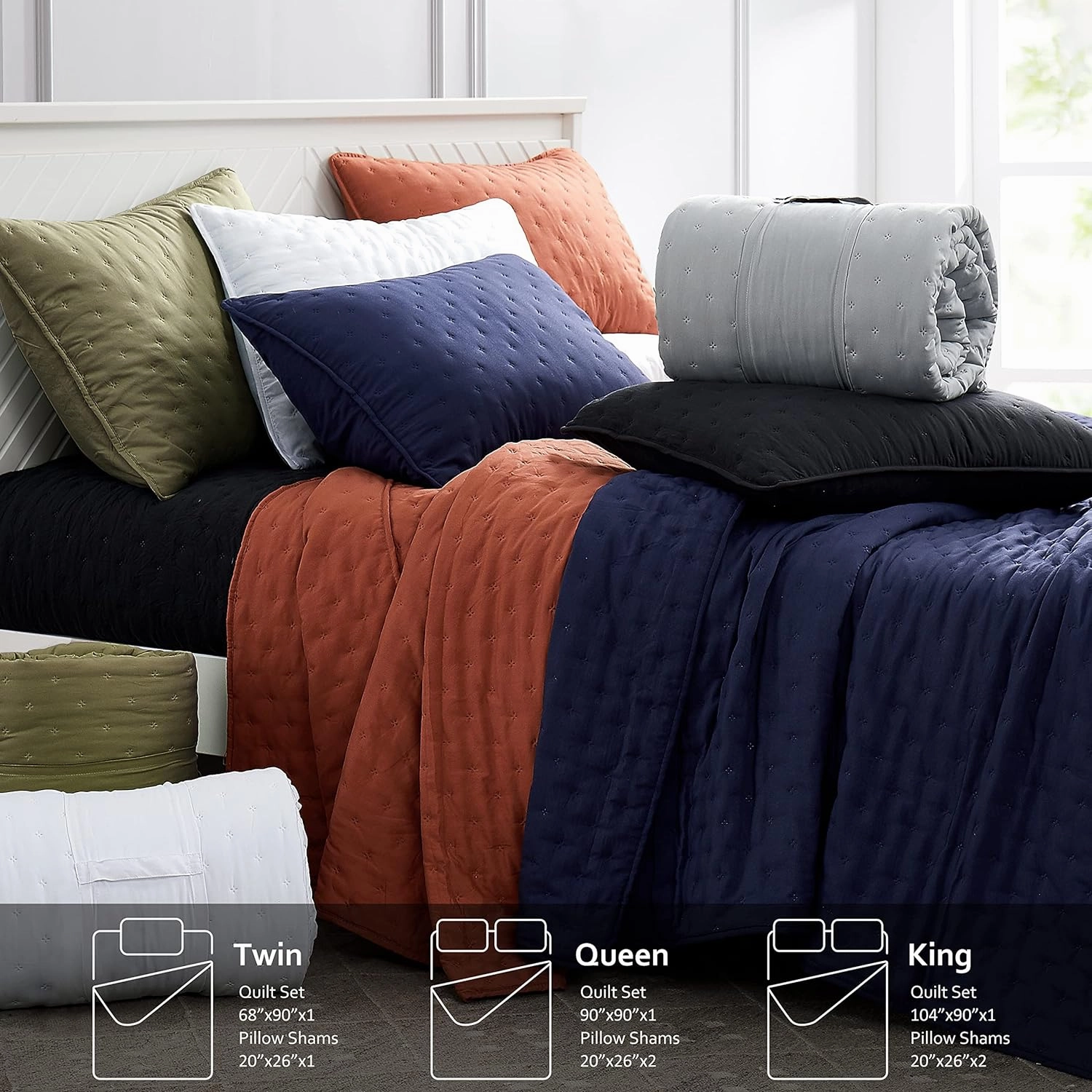 ROARINGWILD Navy Blue Twin Size Quilt Bedding Set with Pillow Sham, Lightweight Soft Bedspread Coverlet, Quilted Blanket Thin Comforter Bed Cover, All Season, 2 Piece, 68x90 inches
