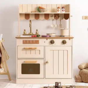 ROBOTIME Play Kitchen for Kids Toddlers, Wooden Pretend Play Kitchen Set Toy with Cutting Food Set, Toys Kitchen Gift for 3  Year Old Kids, Girls & Boys