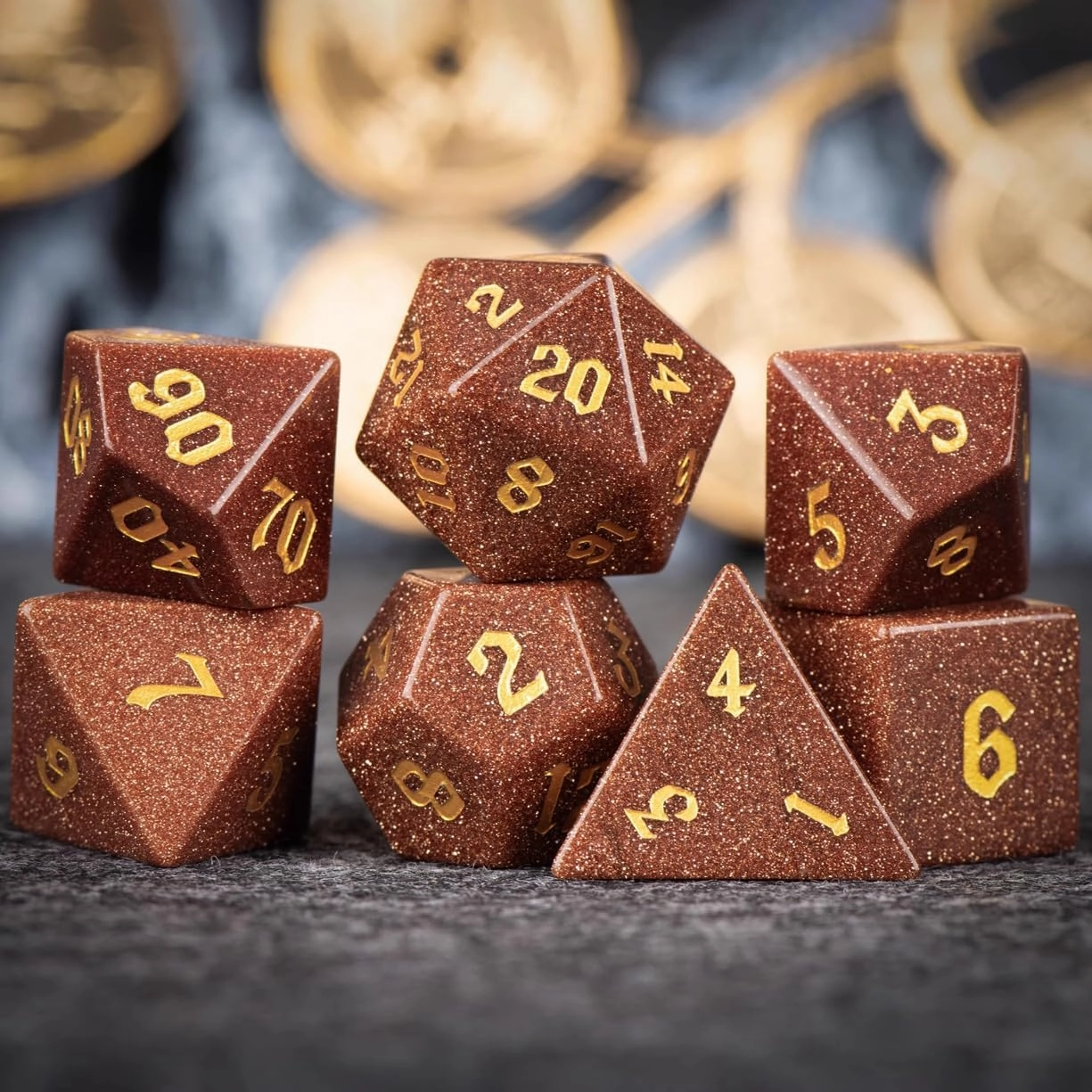 Role Playing Dice Sets, Pretty Gold Sand Gemstone Polyhedral Dice, D&D Dice Set for TRPG Table Games Dungeons and Dragons Games,Creative Gifts