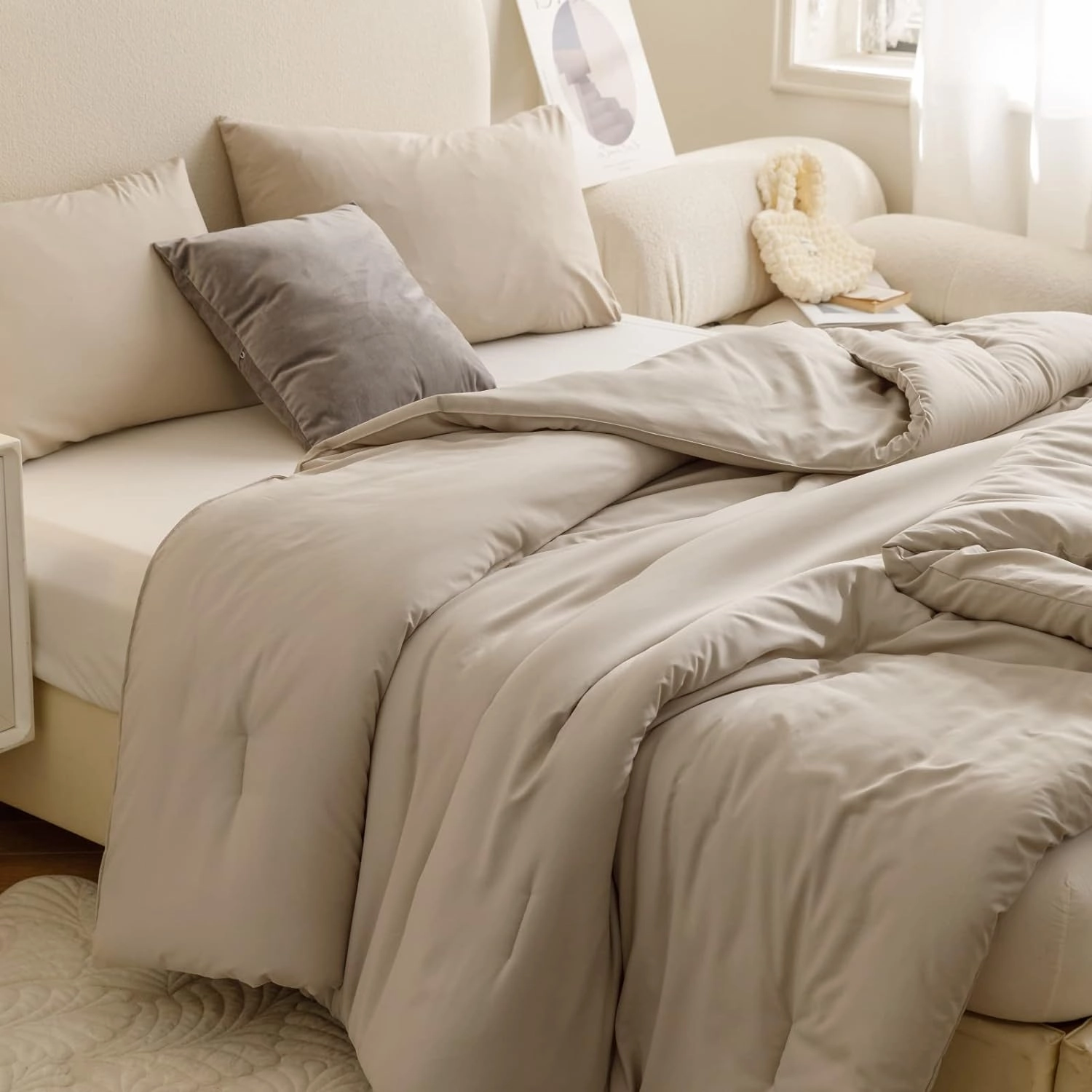 ROSGONIA King Size Comforter Set Oatmeal, 3pcs (1 Boho Comforter & 2 Pillowcases), All Season Bedding Soft Lightweight Bedspread Blanket Quilt