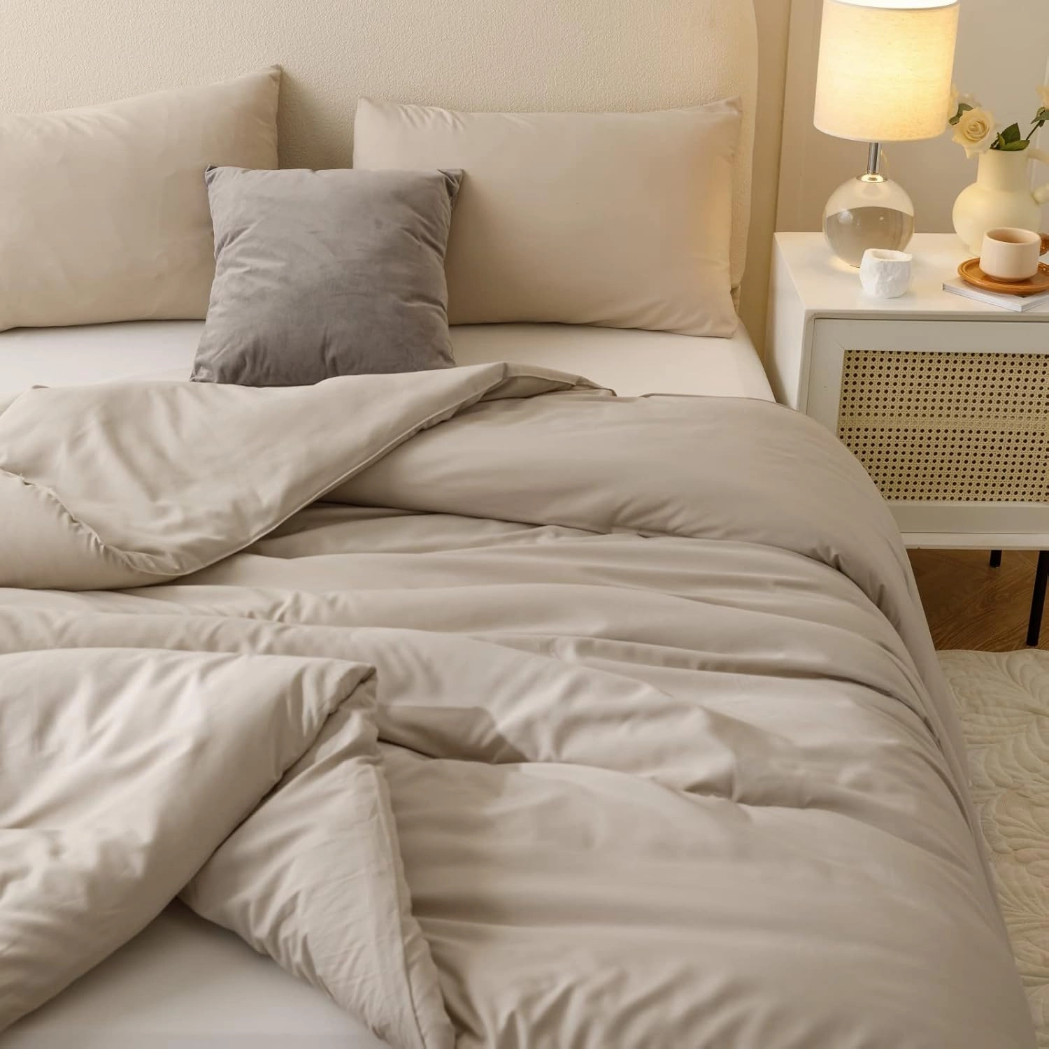 ROSGONIA King Size Comforter Set Oatmeal, 3pcs (1 Boho Comforter & 2 Pillowcases), All Season Bedding Soft Lightweight Bedspread Blanket Quilt