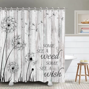 RosieLily Rustic Shower Curtain, Dandelion Wish Shower Curtain, Farmhouse Country Board Shower Curtains Set, Farm Gray Floral Plant Weed Woodland, 72W x 72H inch Shower Curtains with Hooks