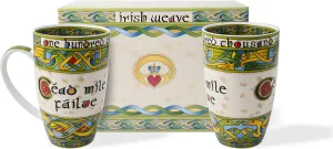 Royal Tara Irish Cead Mile Failte Mug Set of Two in a matching Gift Box from the Irish Weave Collection, Capacity is 400 ml/14 fl oz