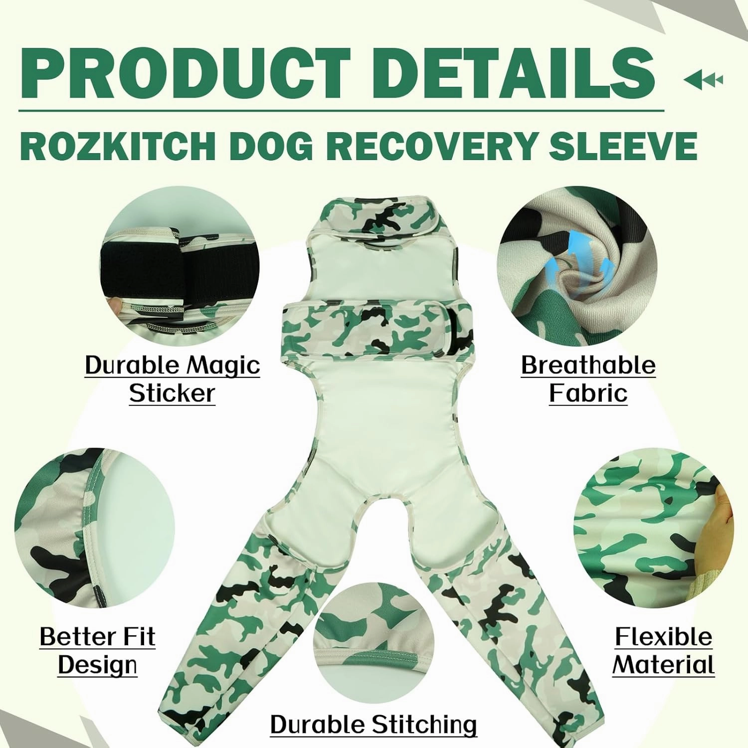 ROZKITCH Dog Surgery Recovery Sleeve Rear Legs, Pet Sleeve to Prevent Licking Wound Elbow Brace Protector, Dog Recovery Suit Cone Collar Alternative for Sprain ACL CCL Arthritis Joint Care Camo 3XL