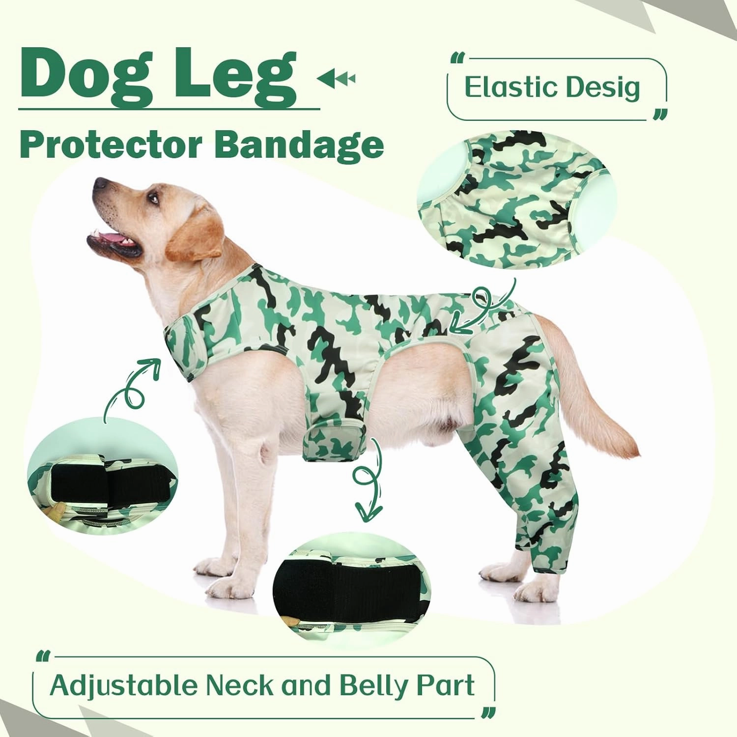 ROZKITCH Dog Surgery Recovery Sleeve Rear Legs, Pet Sleeve to Prevent Licking Wound Elbow Brace Protector, Dog Recovery Suit Cone Collar Alternative for Sprain ACL CCL Arthritis Joint Care Camo 3XL