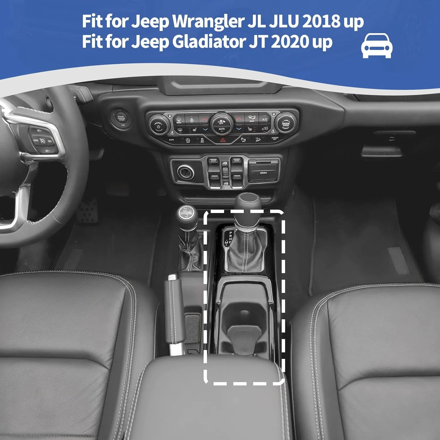 RT-TCZ for Jeep JL Gear Shift Cup Holder Panel Trim Cover for Jeep Wrangler JL JLU 2018 up for Gladiator JT 2020 up Black Interior Accessories