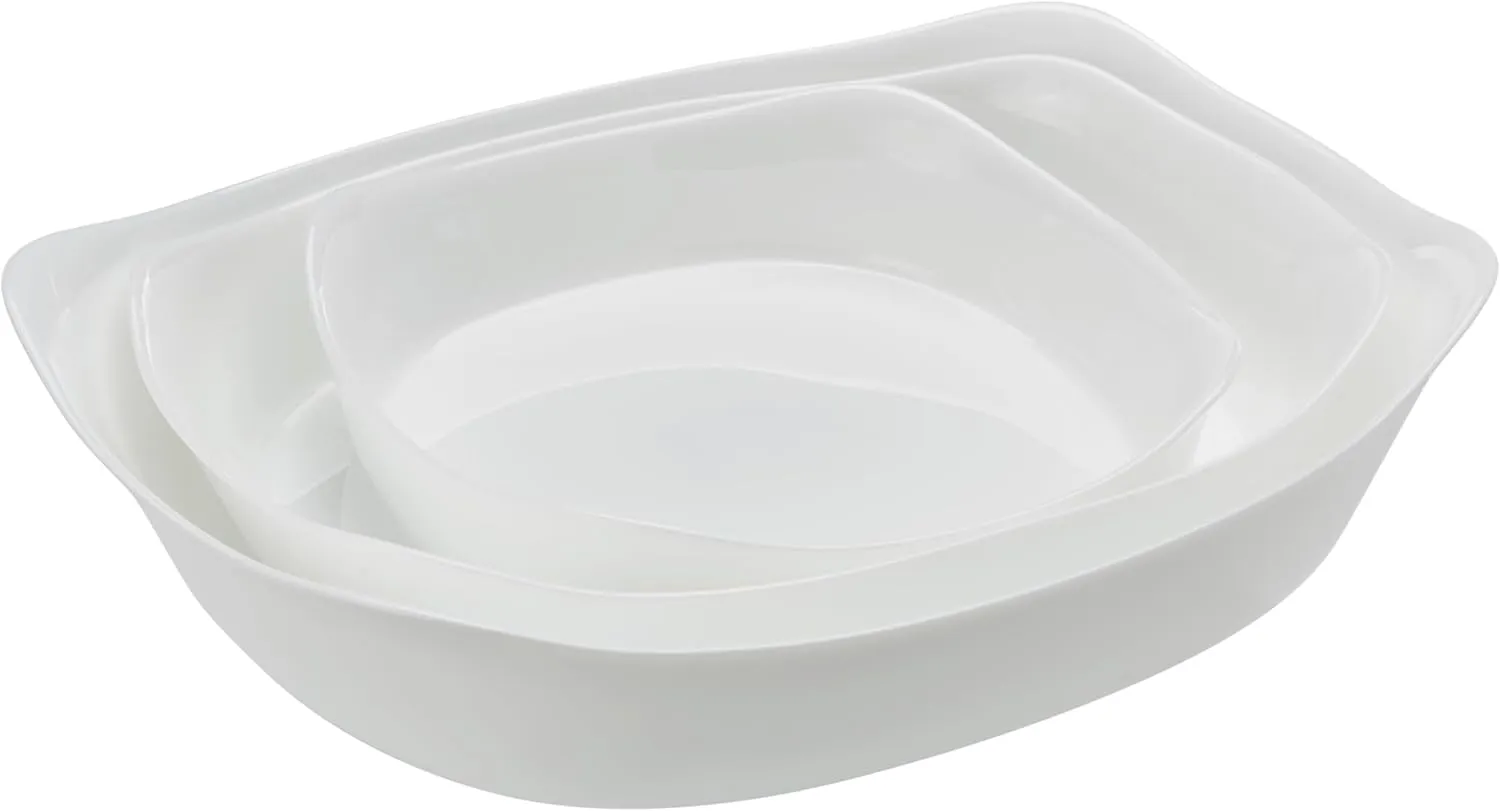 Rubbermaid DuraLite Glass Bakeware, 3 Pack, White