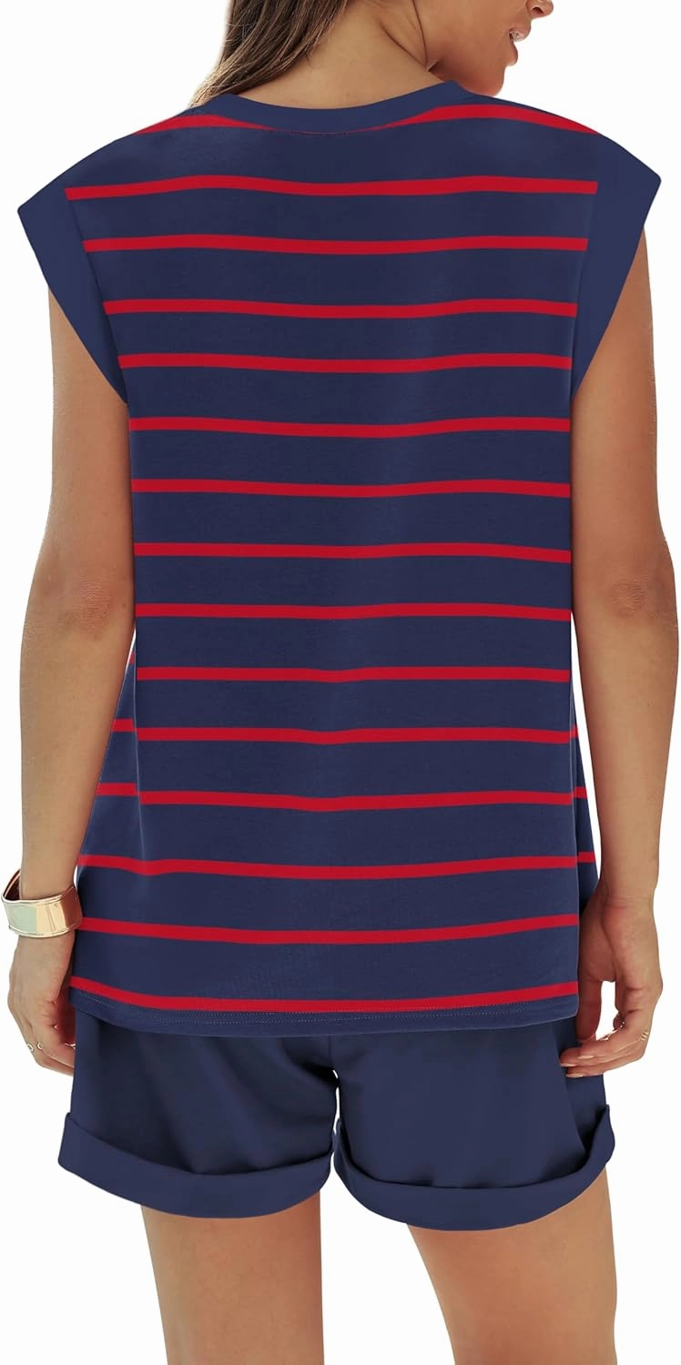 RUBZOOF 2 Piece Outfits for Women Lightweight Matching Lounge Sets Cap Sleeve Top and Elastic Waisted Shorts