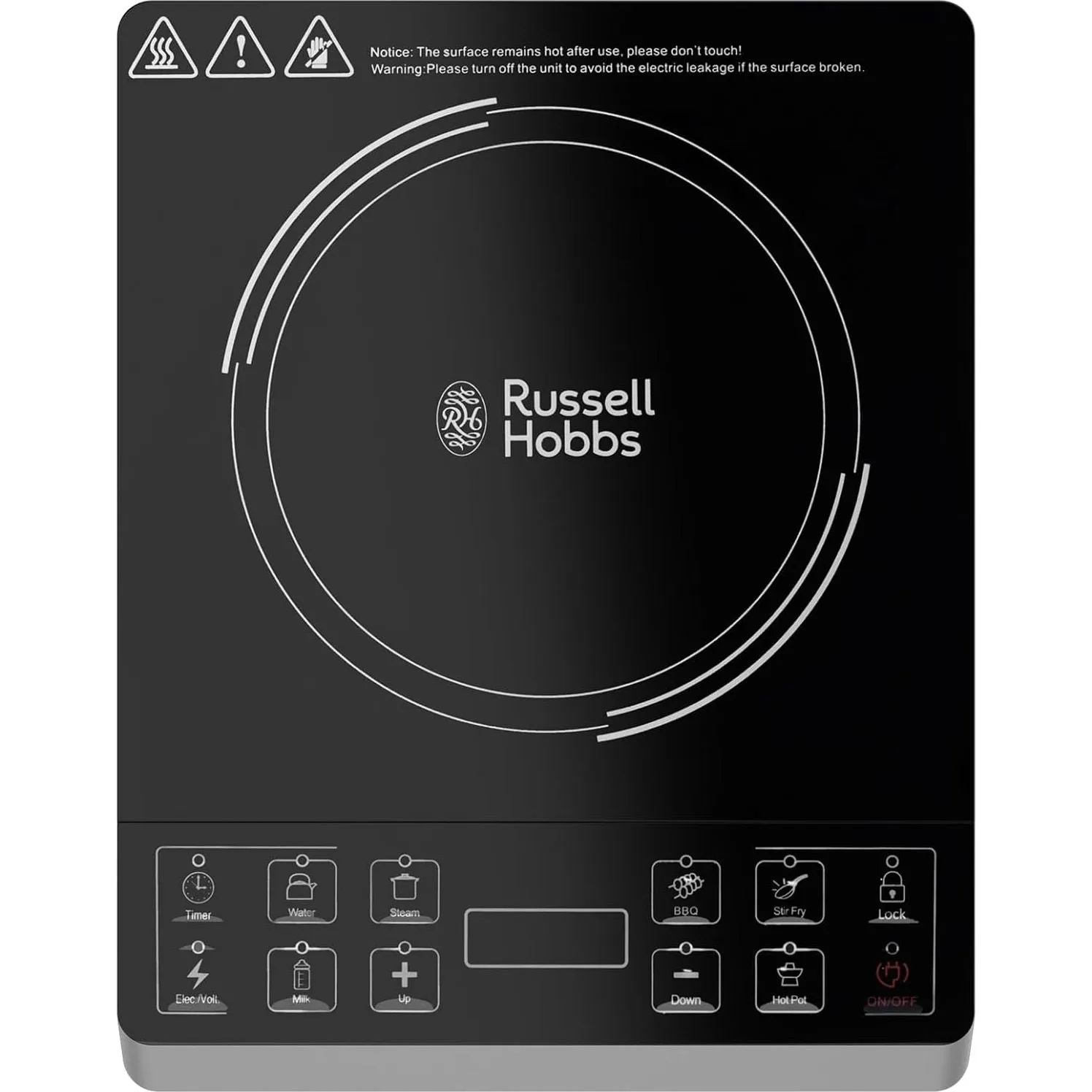 Russell Hobbs J12 Infrared Cooktop 2000W with LED Display Infrared Cooker, 8 Temperature Settings, 3hrs Programmable Timer- Black