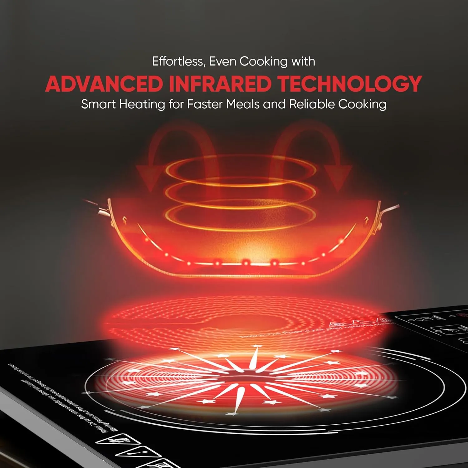Russell Hobbs J12 Infrared Cooktop 2000W with LED Display Infrared Cooker, 8 Temperature Settings, 3hrs Programmable Timer- Black