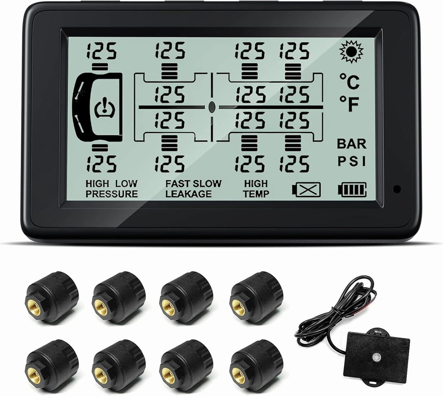 RV Tire Pressure Monitoring System, Trailer TPMS with 10 Theft Sensors, 6 Alert Modes, Solar Power Tire Pressure Monitor, 80ft Sensing Distance, Up to 14 Tires, for RV, Trailers, Heavy Trucks