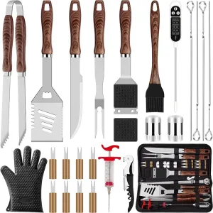 Rynx | 26pcs Grilling Accessories Kit - Stainless Steel Heavy BBQ Tools with Gloves and Corkscrew