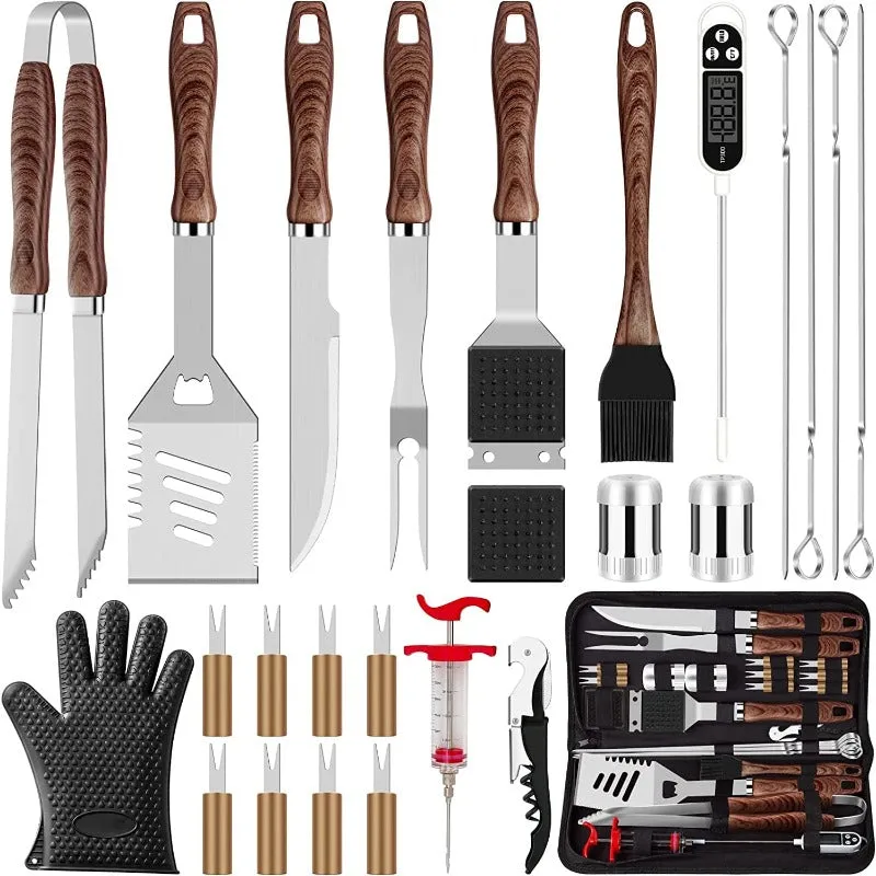 Rynx | 26pcs Grilling Accessories Kit - Stainless Steel Heavy BBQ Tools with Gloves and Corkscrew