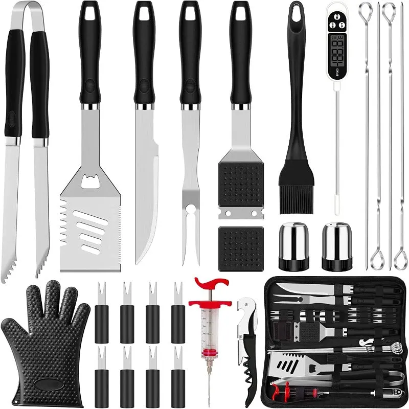 Rynx | 26pcs Grilling Accessories Kit - Stainless Steel Heavy BBQ Tools with Gloves and Corkscrew