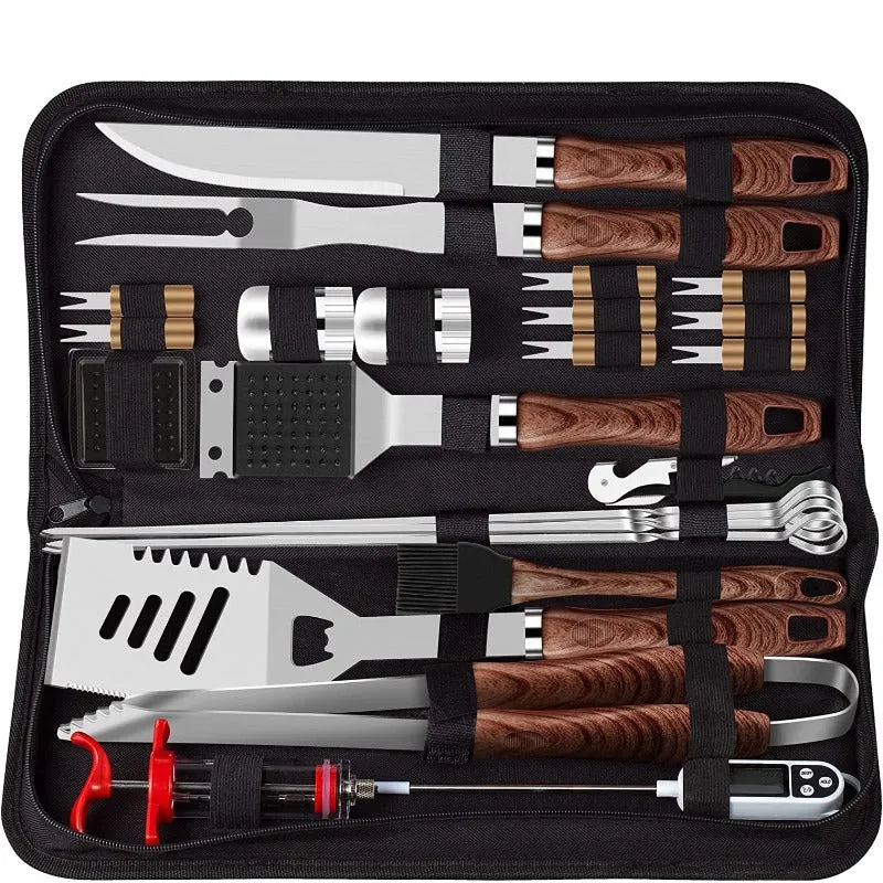 Rynx | 26pcs Grilling Accessories Kit - Stainless Steel Heavy BBQ Tools with Gloves and Corkscrew