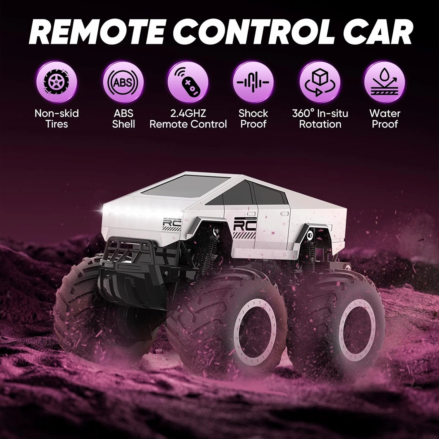 Sakerplus Remote Control Car,1:16 Waterproofing Cyber Truck Remote Control Car,Amphibious Monster Truck Toys,Rechargeable Rc Car,2025 Upgraded 4WD All Terrain Off-Road Pickup,Gifts for Boys Girls