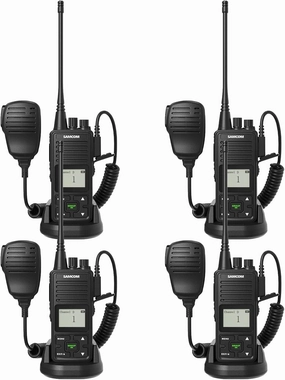 SAMCOM FPCN10A Professional UHF Walkie Talkies with 3000mAh High Power Battery & Speaker Mic (4 Pack) - Group Call Long Range Two-Way Radios for Hospitality, Construction, Outdoor Teams