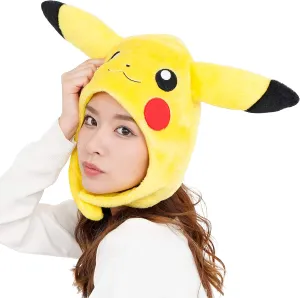 SAZAC Pikachu Pokemon Kigurumi Hat - Adult Beanie with Strap, Ear Flaps - Halloween Costume, Cosplay