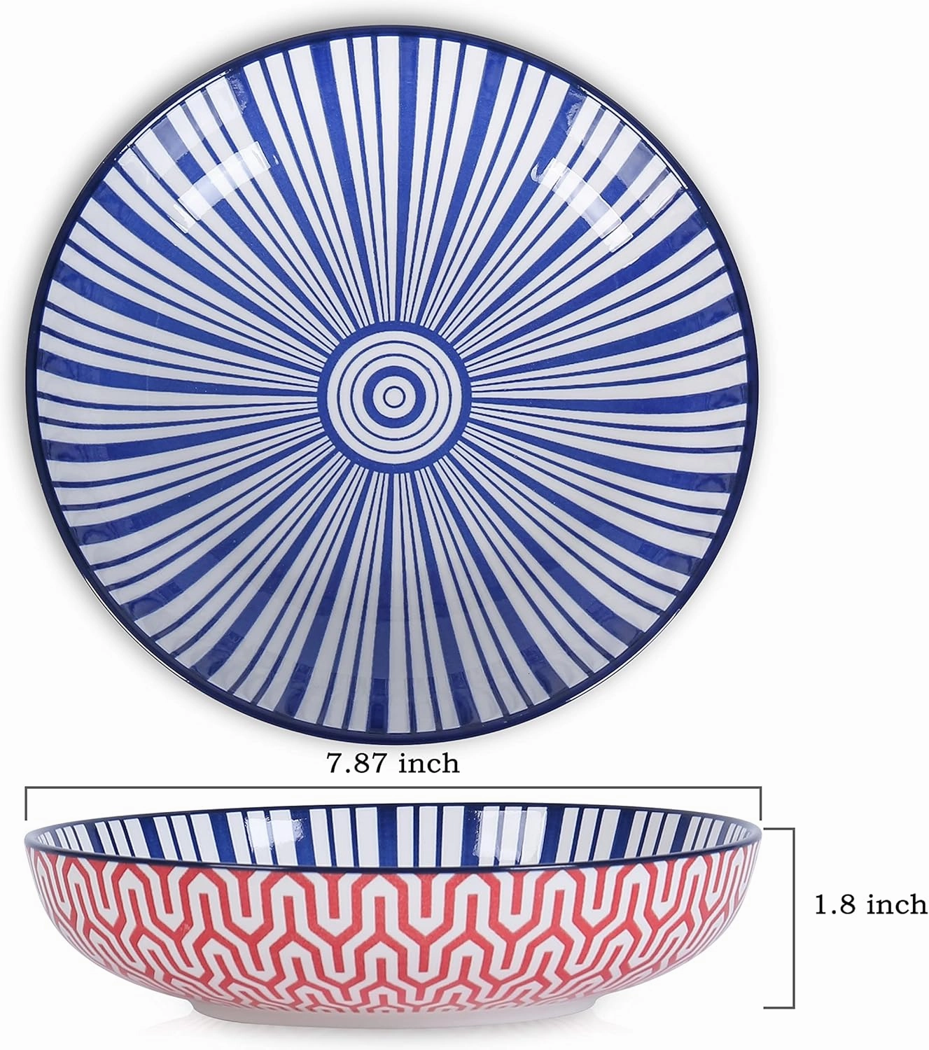 Selamica Porcelain 26 Ounce Pasta Bowls Set of 6, 8 inch Wide and Shallow Salad Bowls, Serving Bowls, Microwave & Dishwasher Safe, Sturdy & Stackable, Variety of Colors