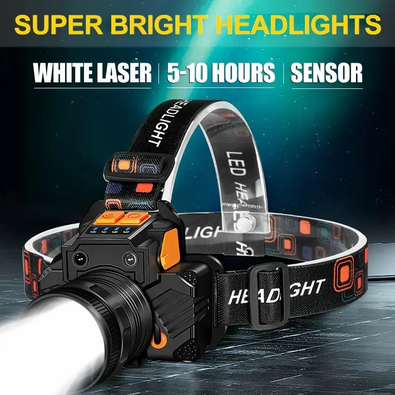 Sensor Headlights Built-in Battery USB Rechargeable 3 Modes of Portable Flashlight