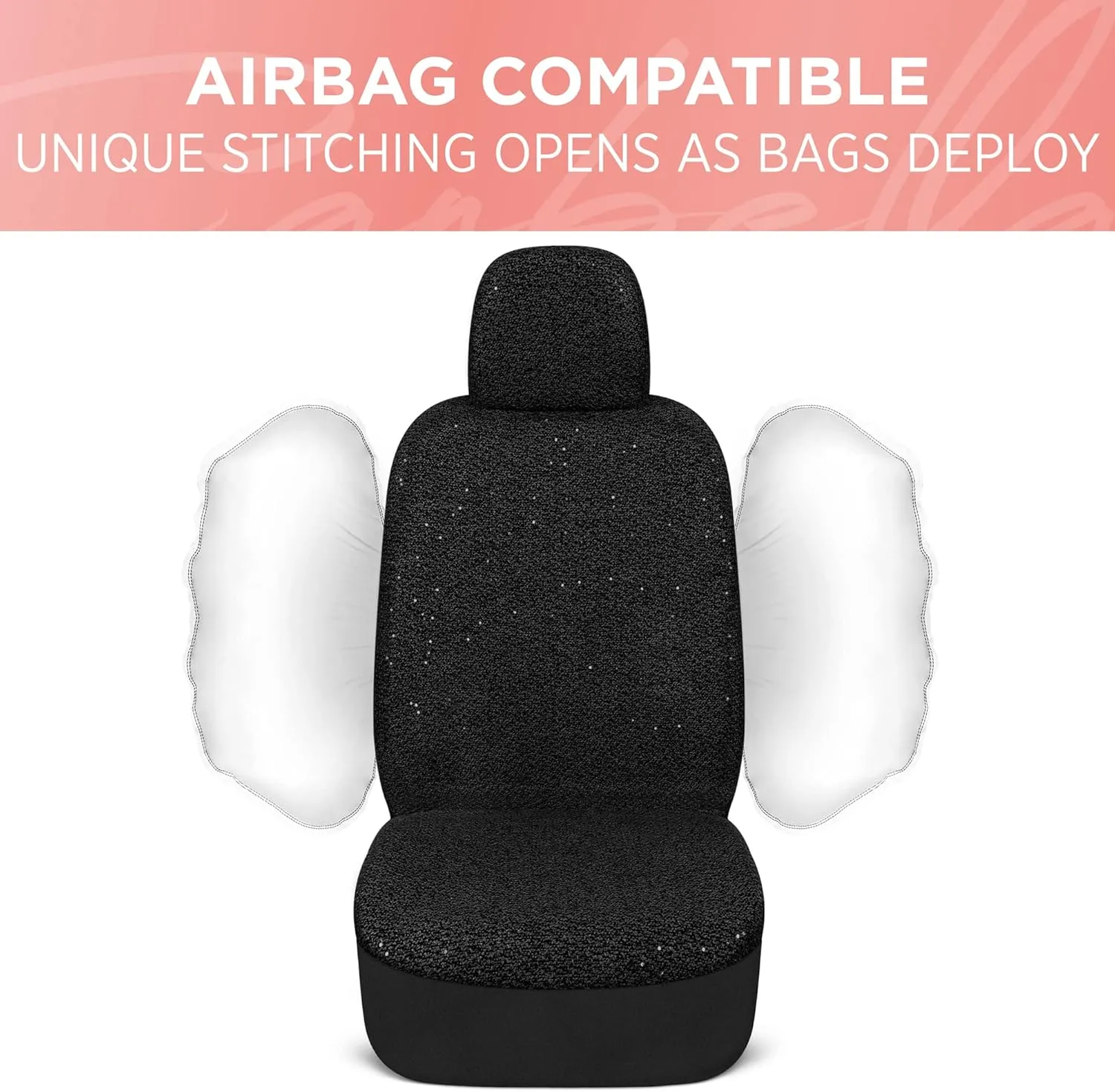 Sequin Tweed Bling Car Seat Covers, 2 Pack Beige Seat Covers for Cars with Shiny Bling Detail, Cute Automotive Interior Protectors for Trucks Van SUV, Car Accessories for Women
