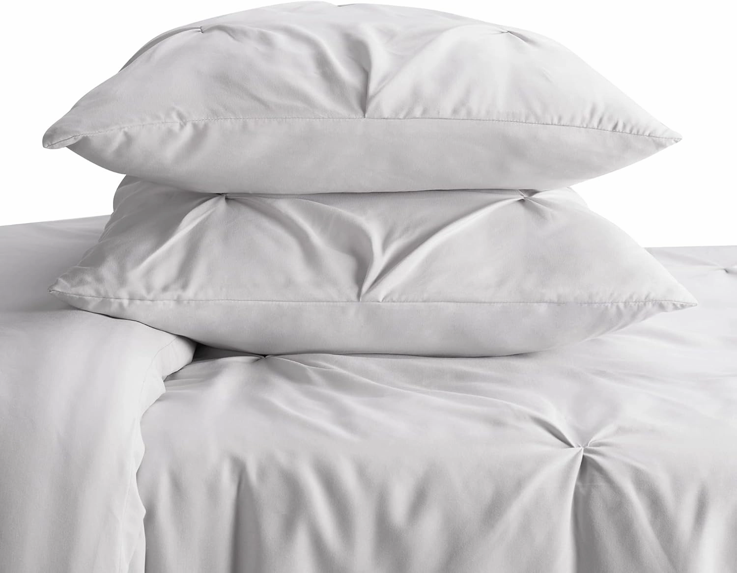SERTA Simply Clean Soft Lightweight Pleated 3 Piece Hypoallergenic Comforter Set, Full/Queen, Grey