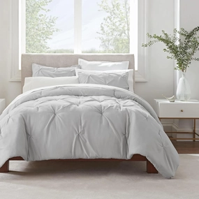 SERTA Simply Clean Soft Lightweight Pleated 3 Piece Hypoallergenic Comforter Set, Full/Queen, Grey