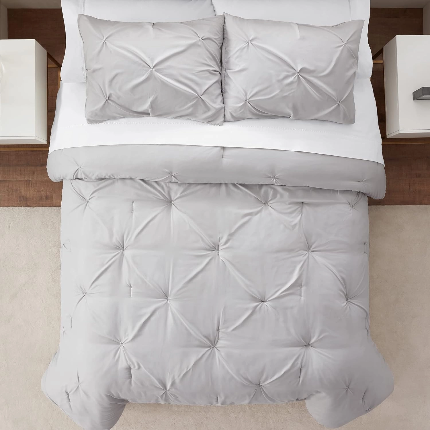 SERTA Simply Clean Soft Lightweight Pleated 3 Piece Hypoallergenic Comforter Set, Full/Queen, Grey