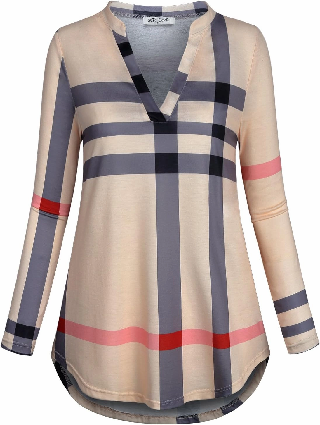 SeSe Code Womens 3/4 Roll Sleeve Plaid Shirt Business Casual Blouses and Tops Dressy for Work
