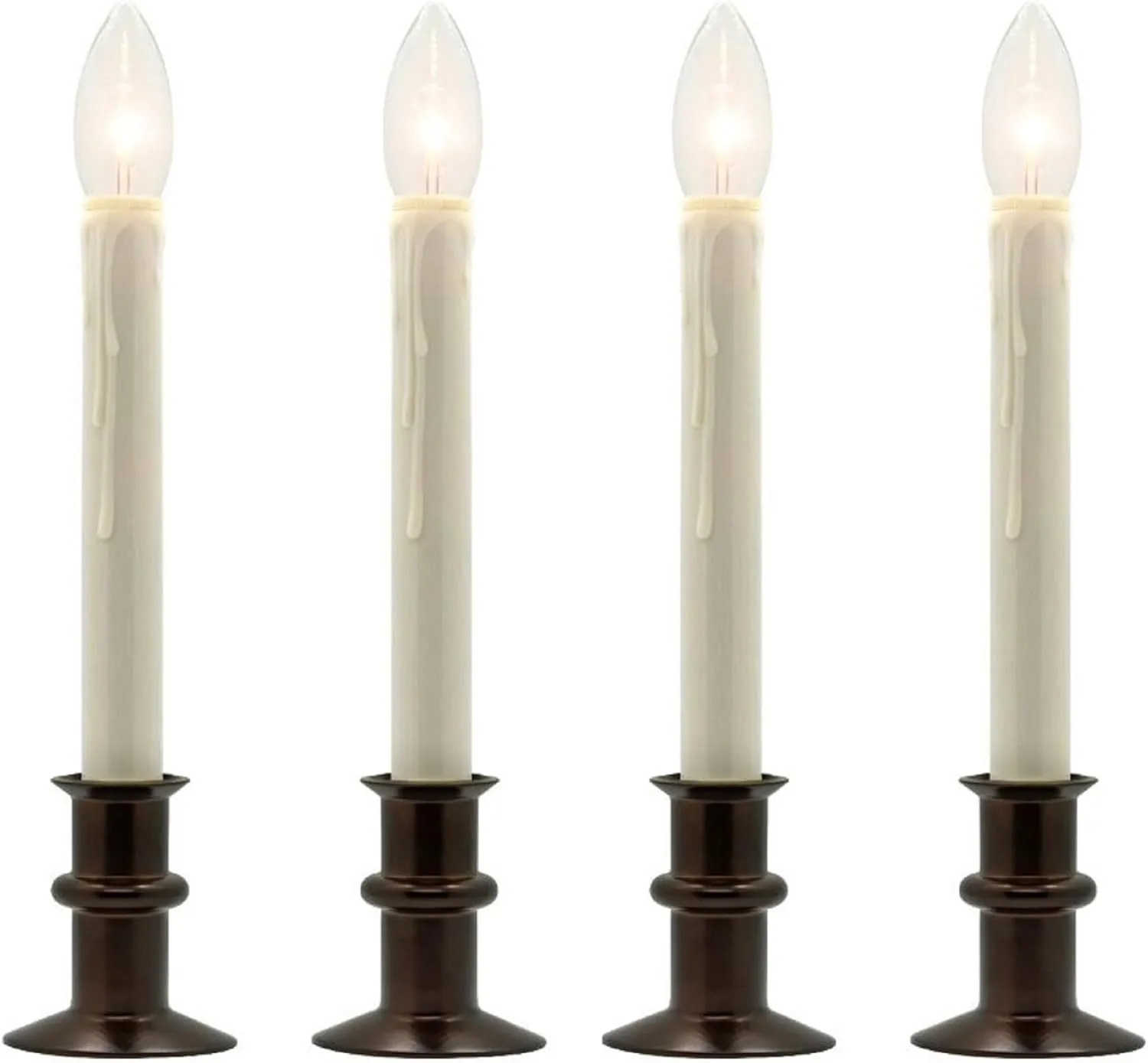 Set of Four Battery Operated Remote Programmable Window Hugger Candle for Narrow Window Sills Daily Timer Choose 6, 8, or 10 Hours Flicker or Steady (Antique Bronze)