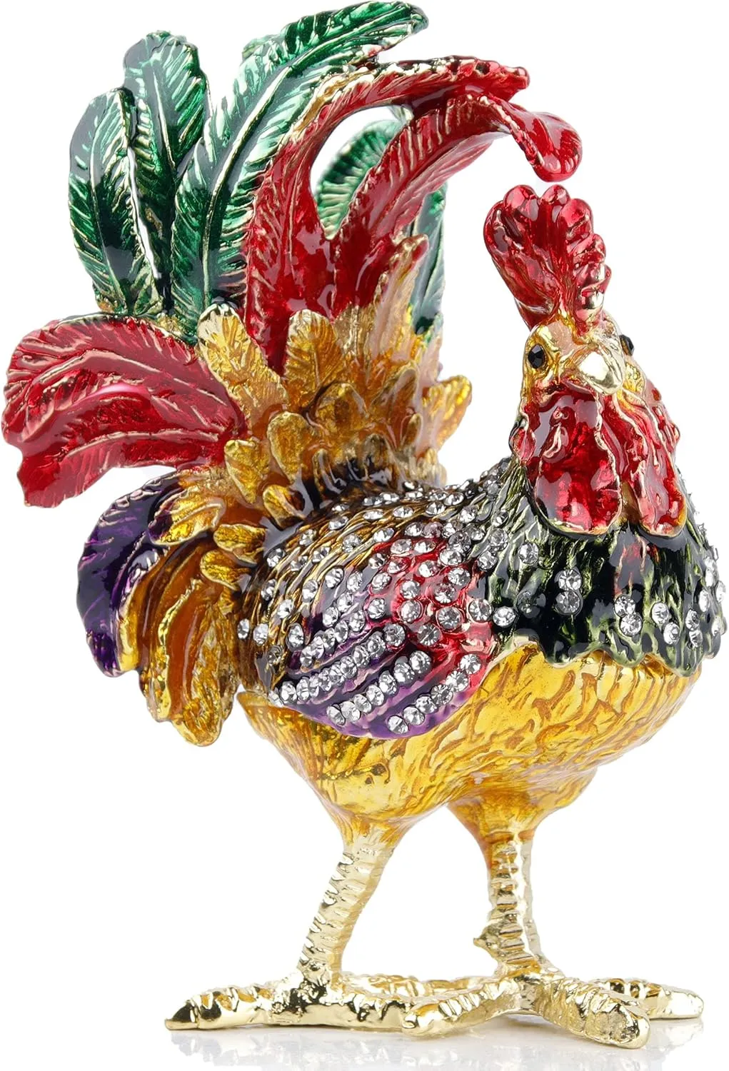 SEVENBEES Hand Painted Enameled Rooster Jewelry Trinket Boxes Hinged Animal Rooster Figurines Collectibles Gift for Home Decor Gift