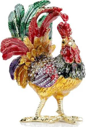 SEVENBEES Hand Painted Enameled Rooster Jewelry Trinket Boxes Hinged Animal Rooster Figurines Collectibles Gift for Home Decor Gift