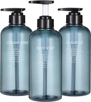 Shampoo and Conditioner Dispenser Bottles-3pcs 16.9oz Plastic Empty Refillable Pump Lotion Bottle Containers Set for Guest Bathroom Shower Body Wash, Reusable Cosmetic Labeled Bottles, Blue