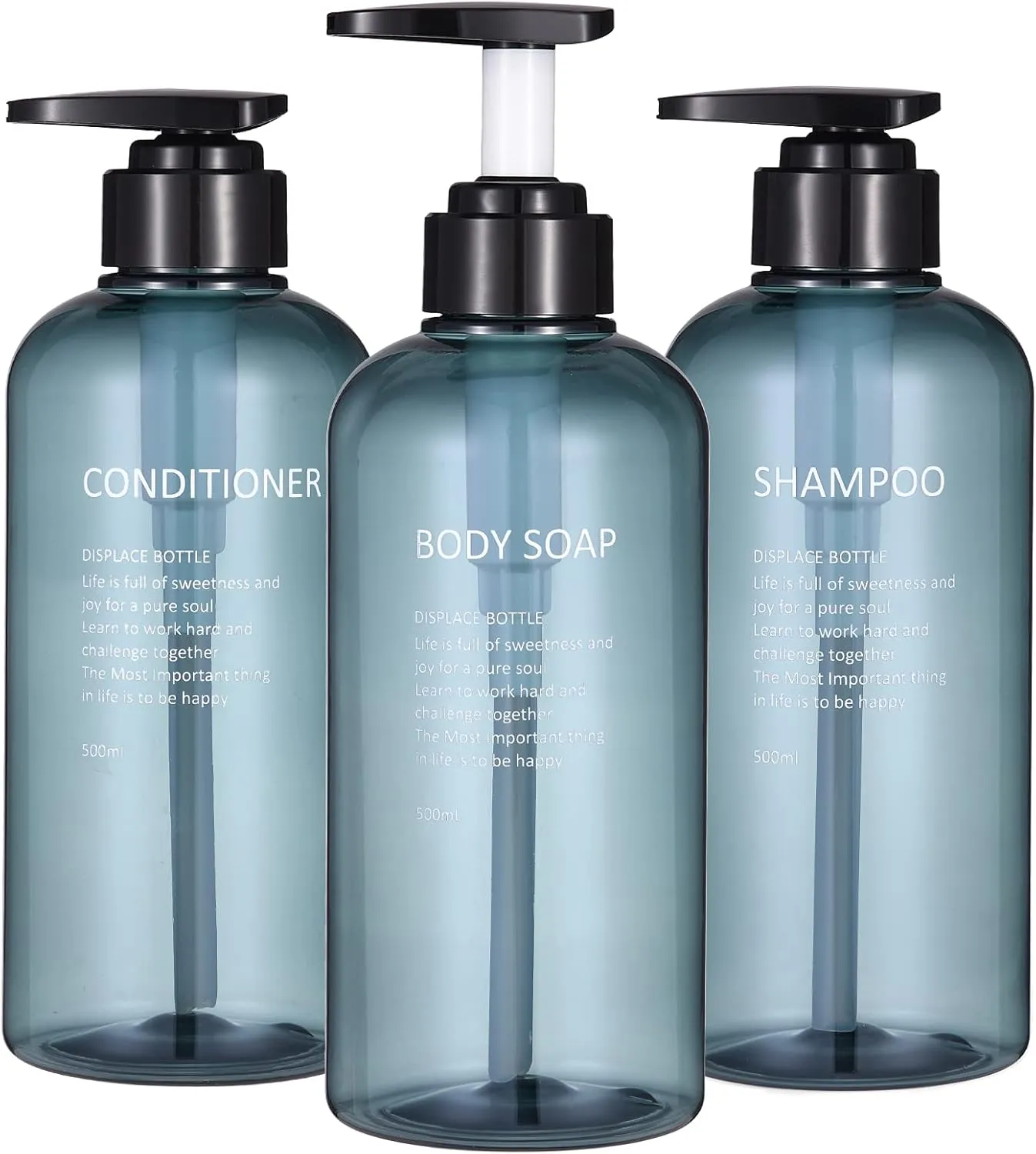 Shampoo and Conditioner Dispenser Bottles-3pcs 16.9oz Plastic Empty Refillable Pump Lotion Bottle Containers Set for Guest Bathroom Shower Body Wash, Reusable Cosmetic Labeled Bottles, Blue