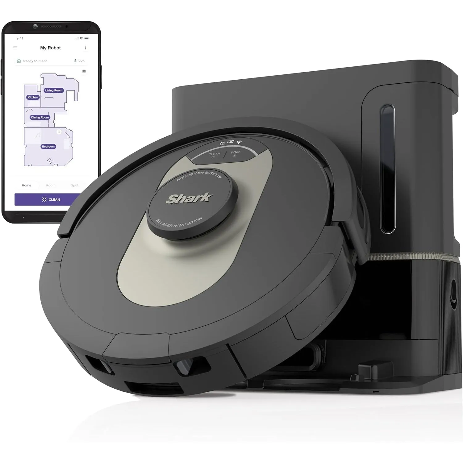 Shark Matrix Plus 2in1 Robot Vacuum & Mop with Sonic Mopping, Matrix Clean, Home Mapping, HEPA Bagless Self Empty Base, CleanEdge, for Pet Hair, Wifi, Black/Gold (AV2610WA)