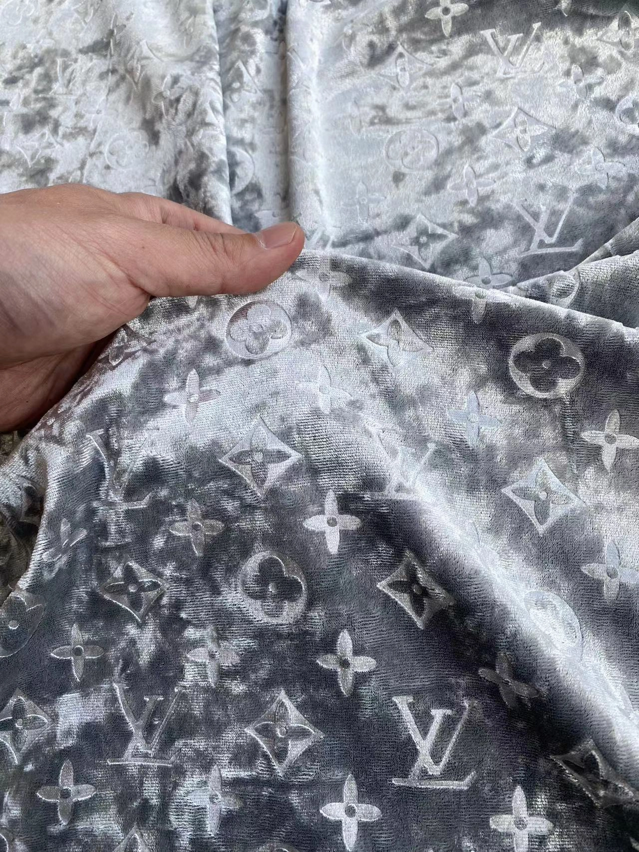 Shiny Silver Grey LV Velvet for Shoes