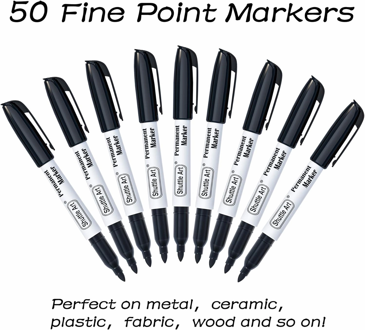 Shuttle Art Permanent Markers, 50 Pack Black Permanent Marker set,Fine Point, Works on Plastic,Wood,Stone,Metal and Glass for Doodling, Marking