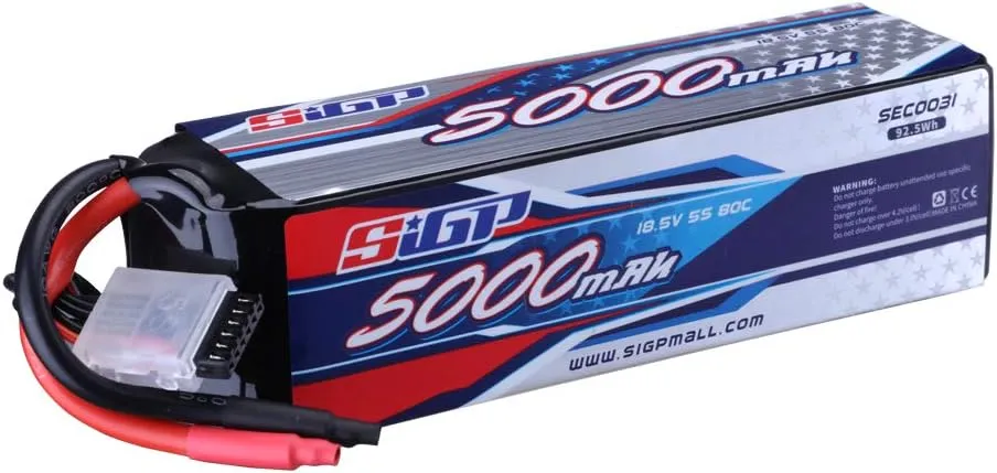 SIGP 5S Lipo Battery 5000mAh 18.5V 80C Soft Pack for RC Helicopter Airplane FPV Drone Quadcopter Racing Hobby