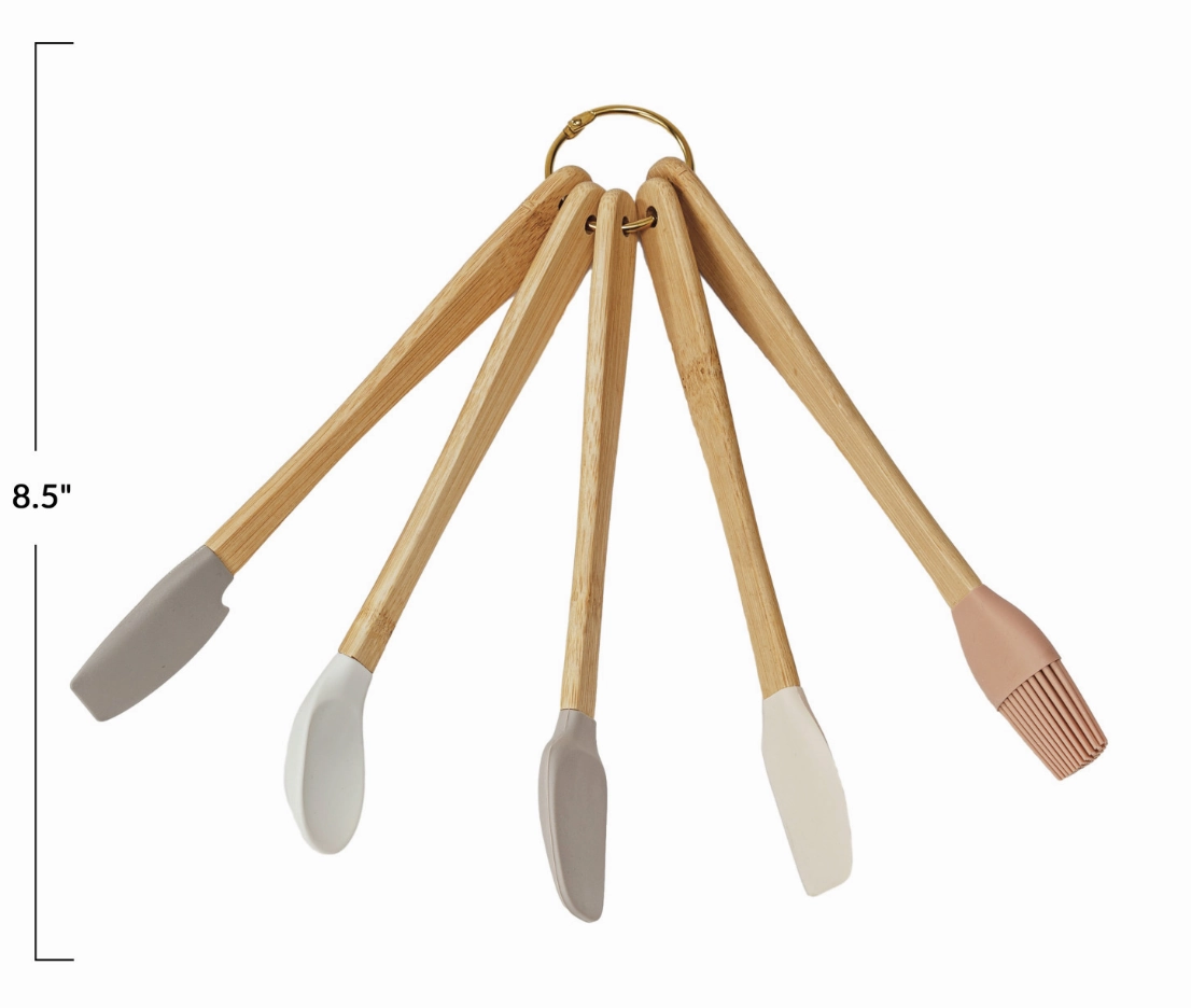 Silicone & Beech Wood Neutral Mini Kitchen Utensils