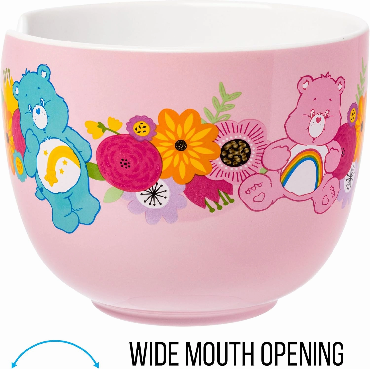 Silver Buffalo Care Bears Spring Floral Flowers Ceramic Ramen Noodle Rice Bowl with Chopsticks, Microwave Safe, 20 Ounces