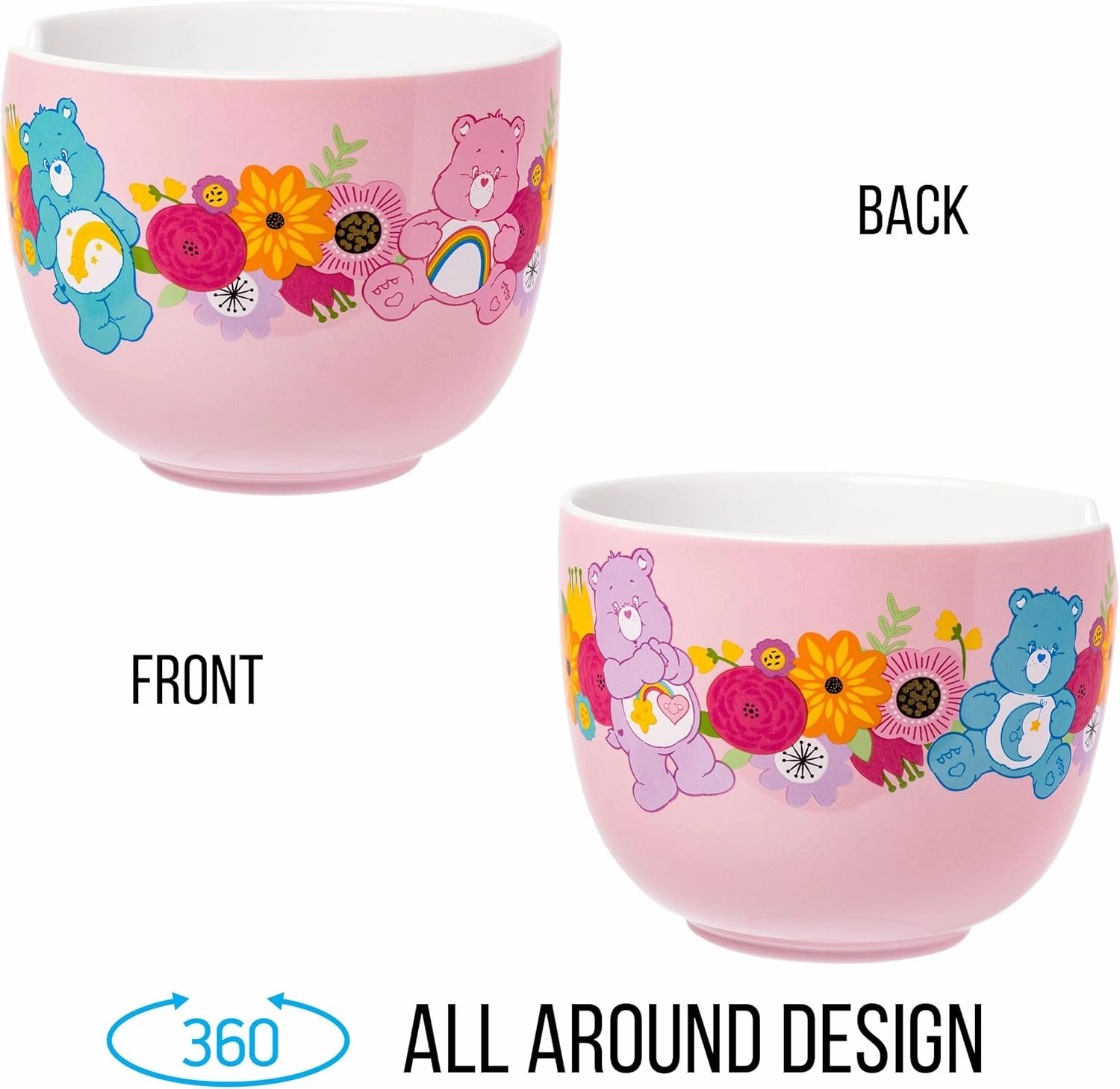 Silver Buffalo Care Bears Spring Floral Flowers Ceramic Ramen Noodle Rice Bowl with Chopsticks, Microwave Safe, 20 Ounces