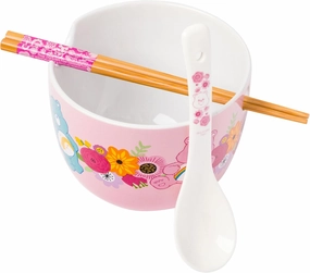 Silver Buffalo Care Bears Spring Floral Flowers Ceramic Ramen Noodle Rice Bowl with Chopsticks, Microwave Safe, 20 Ounces