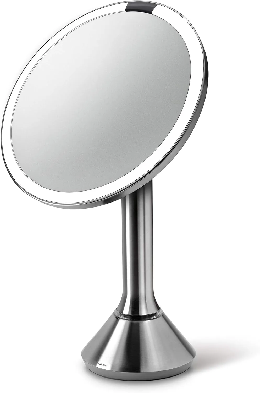 simplehuman Sensor Lighted Makeup Vanity Mirror 8" Round, 5X Magnification, Stainless Steel, Rechargeable and Cordless