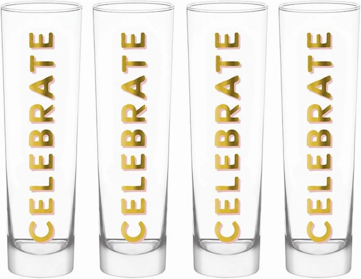 Slant Collections Birthday Party Champagne Flutes 4-Pack Stemless Glasses, 8-Ounce, Celebrate
