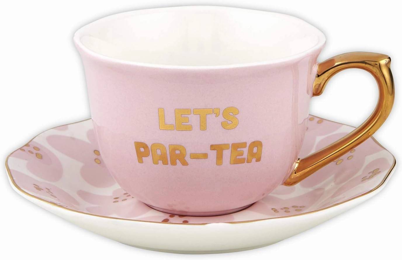 Slant Collections Creative Brands Ceramic Tea Cup and Saucer Set, 5-Ounce, Let's Par-Tea