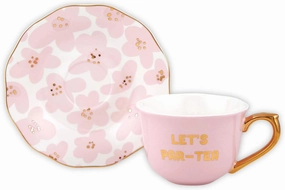 Slant Collections Creative Brands Ceramic Tea Cup and Saucer Set, 5-Ounce, Let's Par-Tea