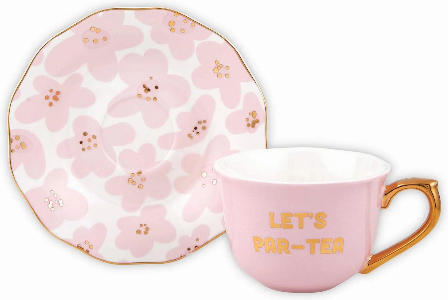 Slant Collections Creative Brands Ceramic Tea Cup and Saucer Set, 5-Ounce, Let's Par-Tea