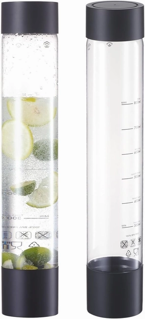 Slim Design Water Bottles 1L- 2 in a Pack (Black), for Sparkling Water Maker, BPA Free, Soda Maker Reusable & Refillable Bottles