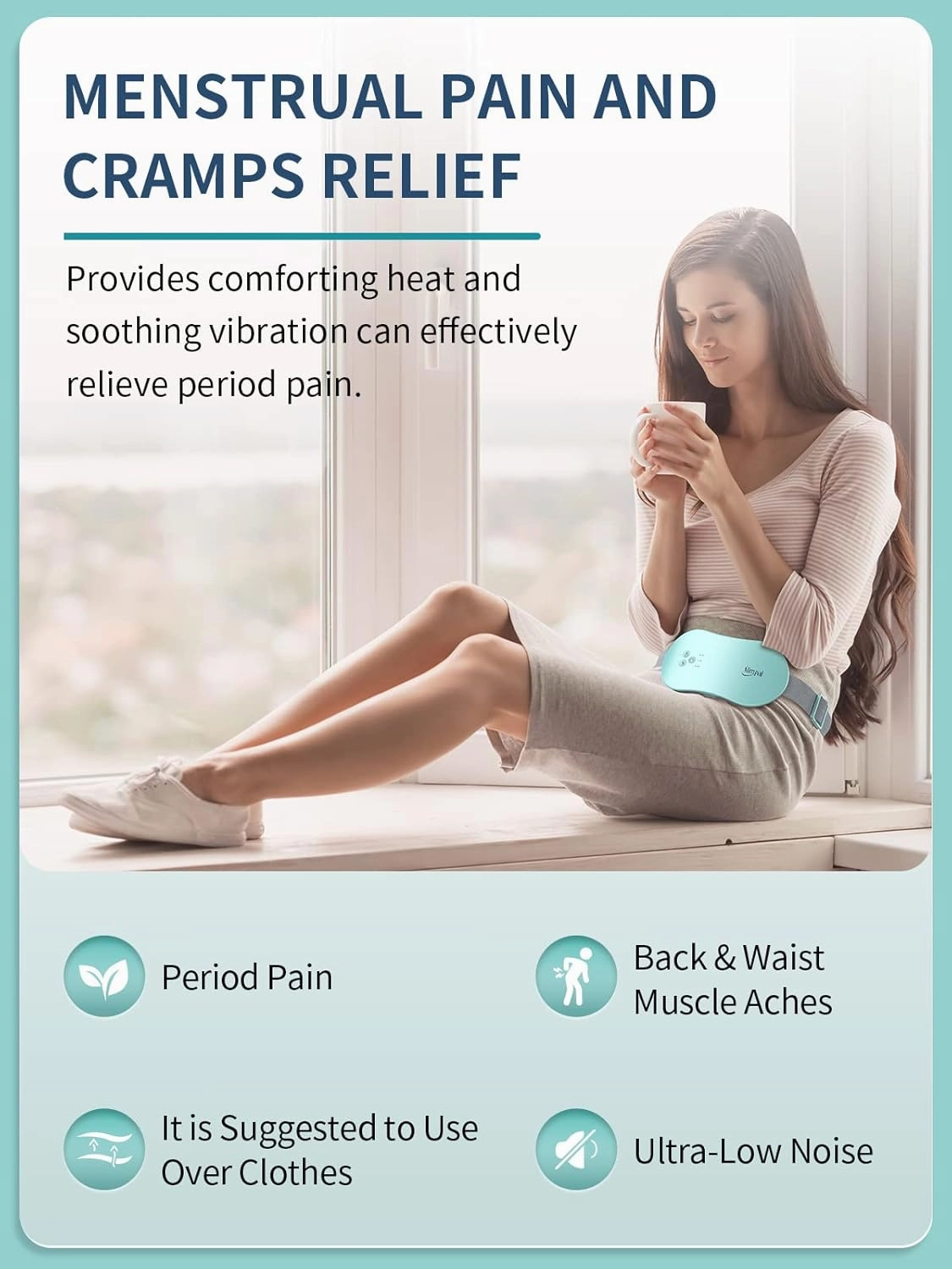 Slimpal Portable Heating Pad for Period Cramps, FSA HSA Eligible, Cordless Heat Pad for Menstrual Cramps Relief, 3 Timer Auto Off Setting, Electric Heating Belt Gifts for Her Women Girl Wife, Aqua