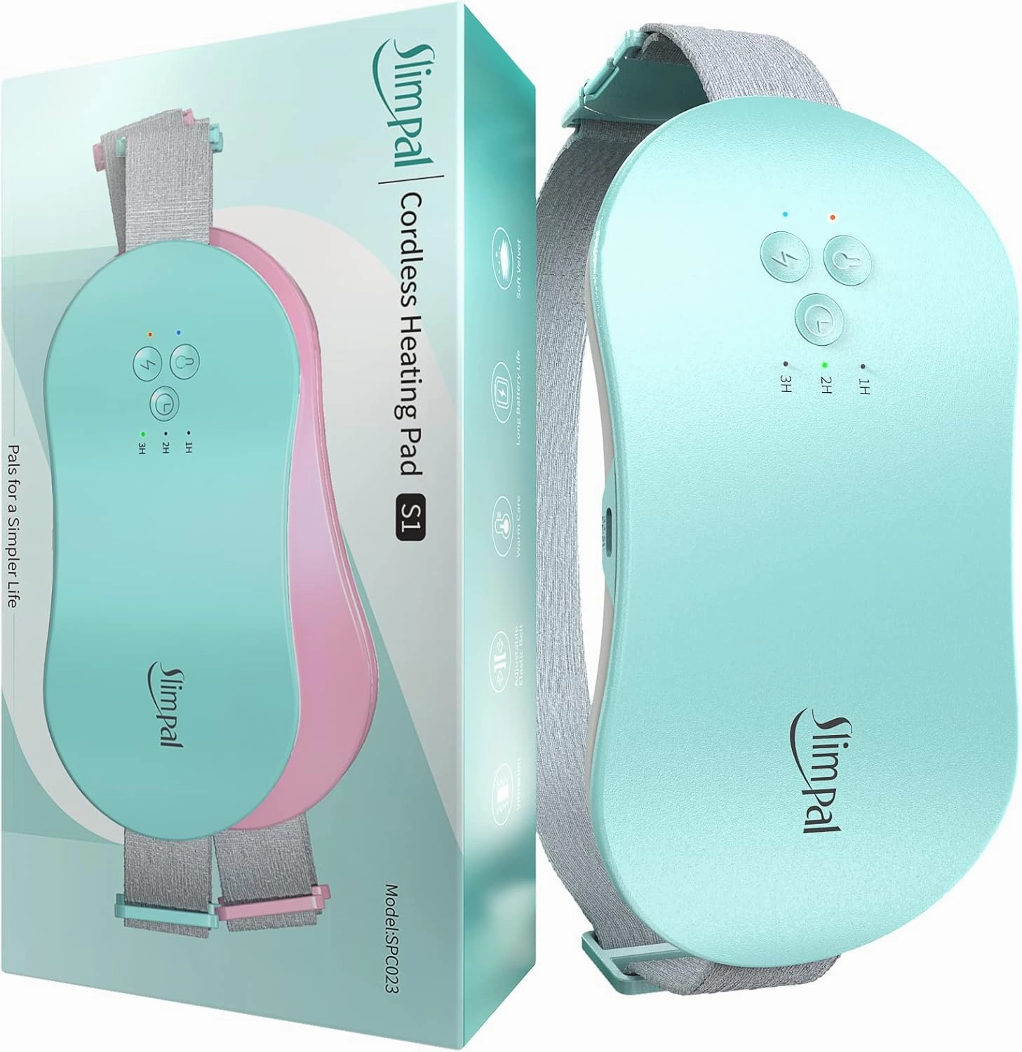 Slimpal Portable Heating Pad for Period Cramps, FSA HSA Eligible, Cordless Heat Pad for Menstrual Cramps Relief, 3 Timer Auto Off Setting, Electric Heating Belt Gifts for Her Women Girl Wife, Aqua